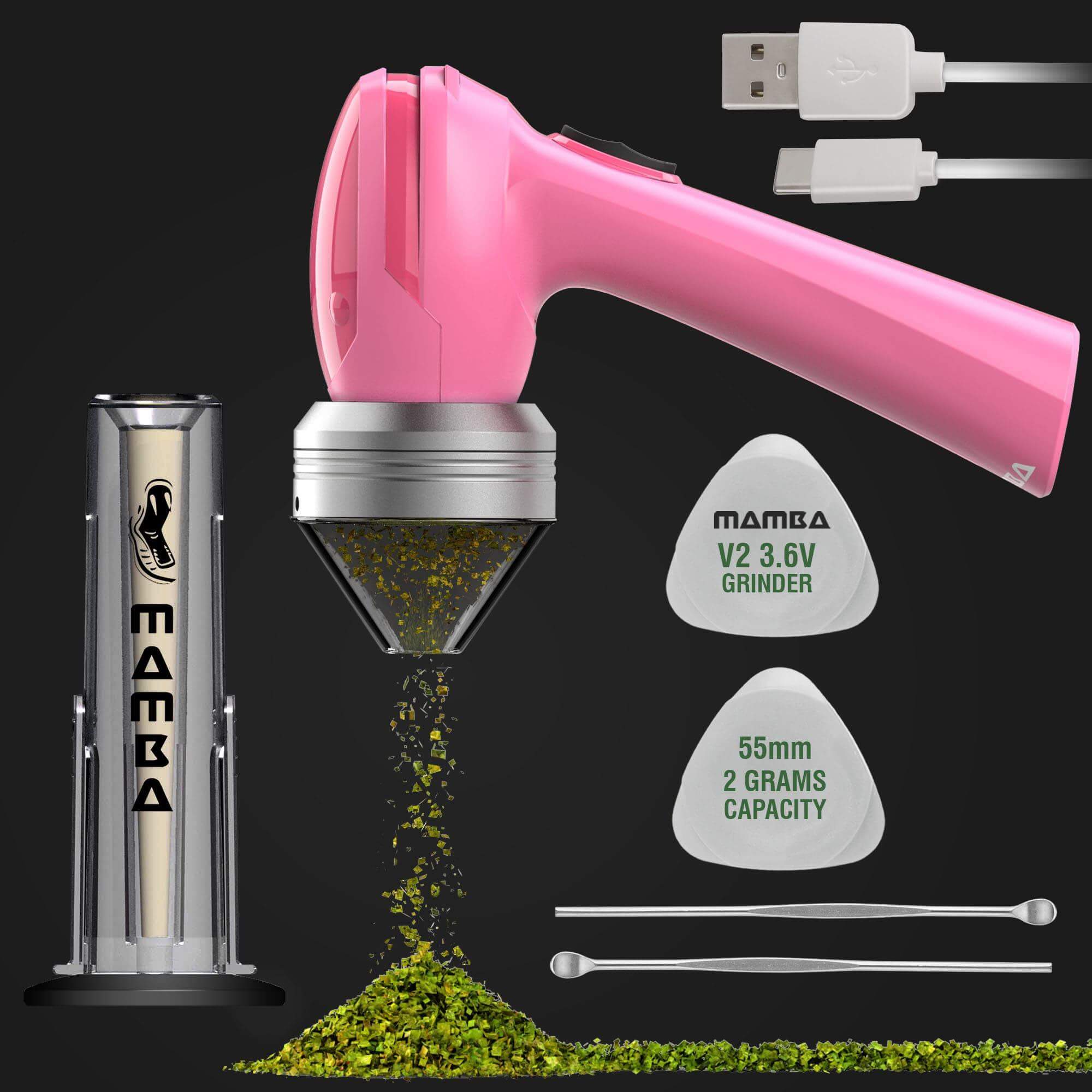Mamba V2-55 Electric Herb Grinder, USB Rechargeable Automatic